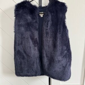 Faux Fur Vest in Navy Blue